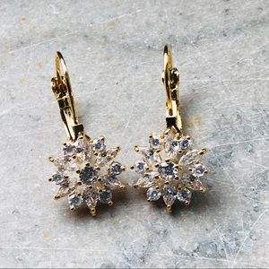 CZ Crystal Flower Lever Back Earrings
